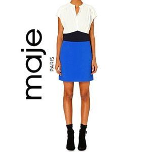 MAJE ROXINA Black White COBALT BLUE Color Block Mini Dress